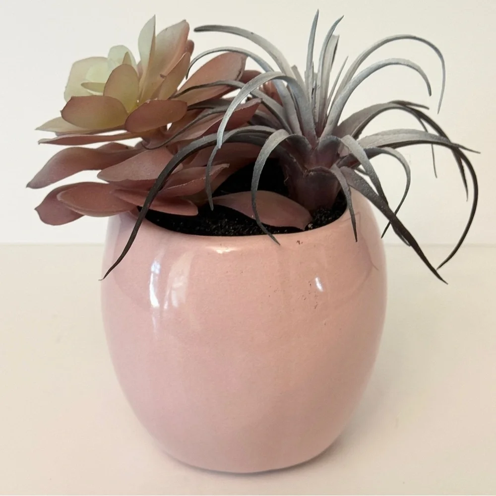 Pink Skull Planter with Faux Succulents